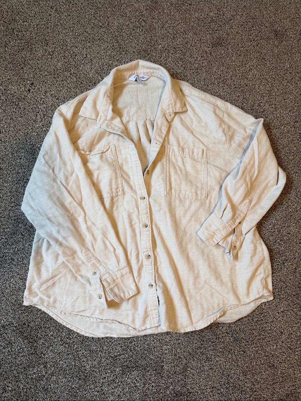 Old Navy Cream Button-Down Flannel Boyfriend Shirt